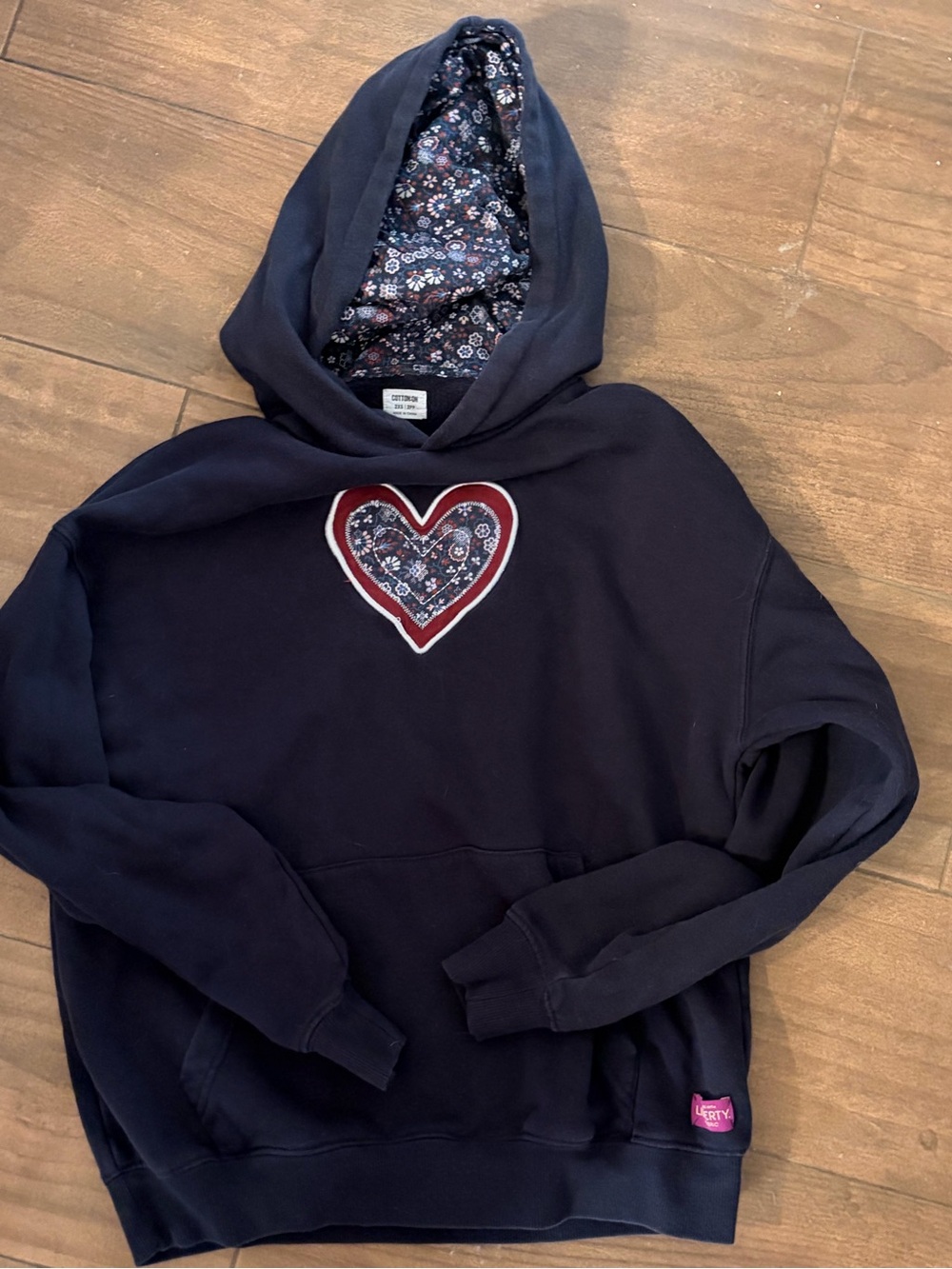 Cotton On Navy Hooded Sweatshirt with Floral Heart